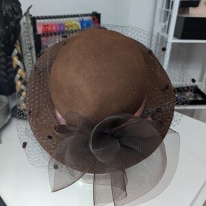 Vintage Brown Hat with Mesh Bow